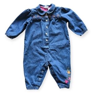 Vintage Cherokee Baby Floral Embroidered Boiler Denim Jumpsuit